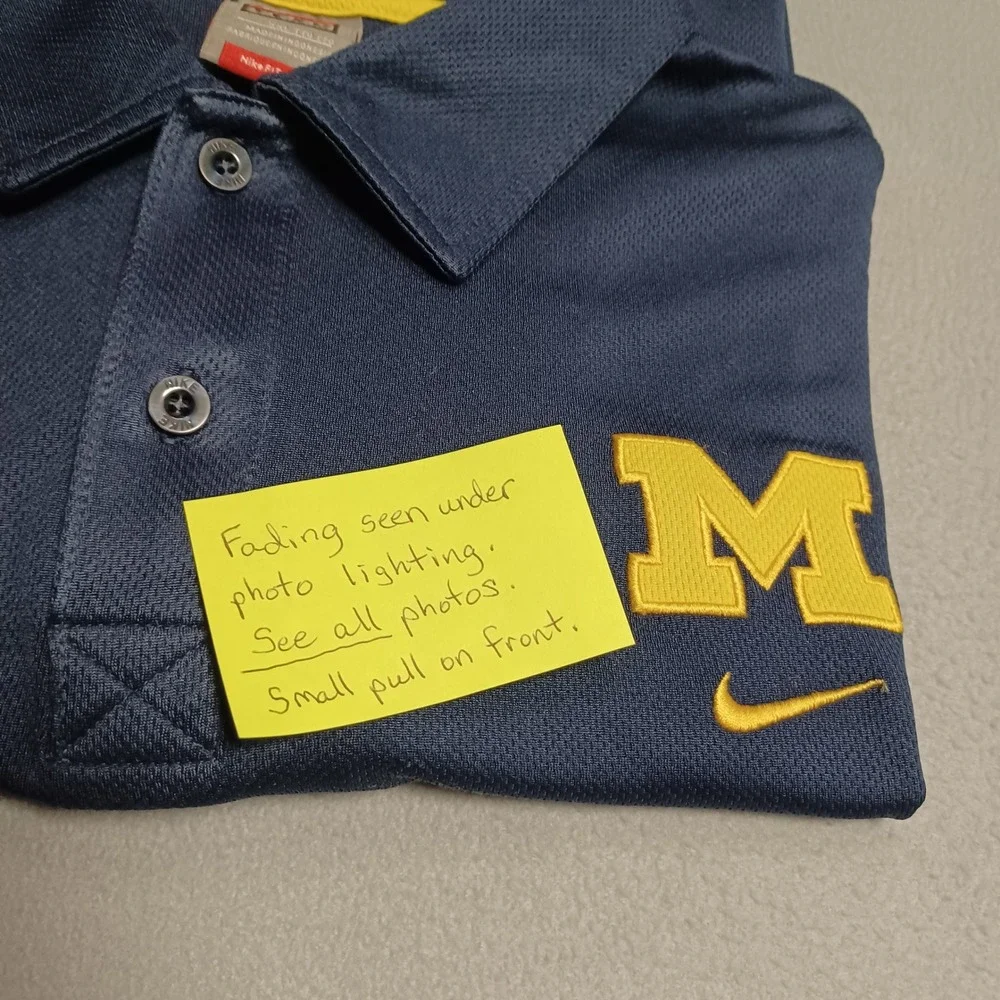 Nike Polo Shirt Mens XXL Navy Michigan Wolverines FIT DRY Short‎ Sleeve Athletic